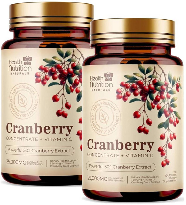 헬스뉴트리션 크랜베리 추출물 + 비타민C 25000mg 캡슐 Health Nutrition Naturals Cranberry, 2개, 120정