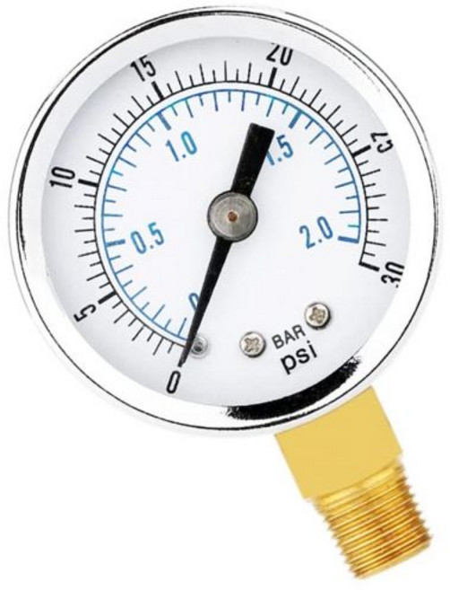 황동 내부 1.5인치 다이얼 디스플레이 하단 마운트가 있는 18인치 NPT 200Psi 스틸 경제적인 다목적 압력 게이지, 0-30Psi (dry), Lower Mount-1/4"NPT