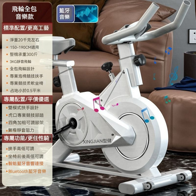飛輪健身車 磁控健身單車 室內運動腳踏車 可調節座椅 靜音設計, 白色, 豪華款-白色