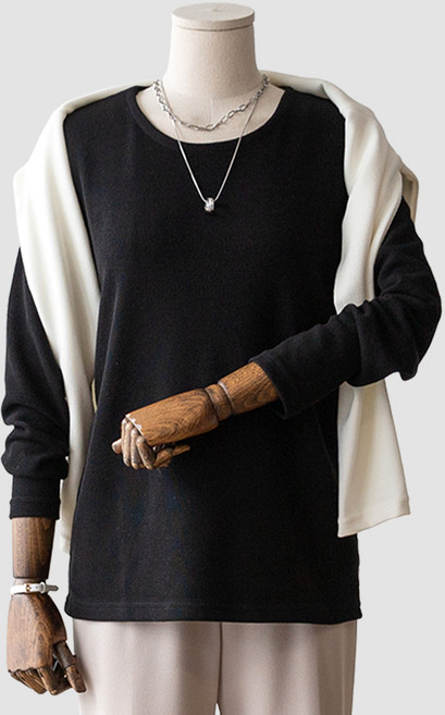 코코세븐 여성 빅사이즈 드라이 골지 무지 라운드 긴팔 티셔츠