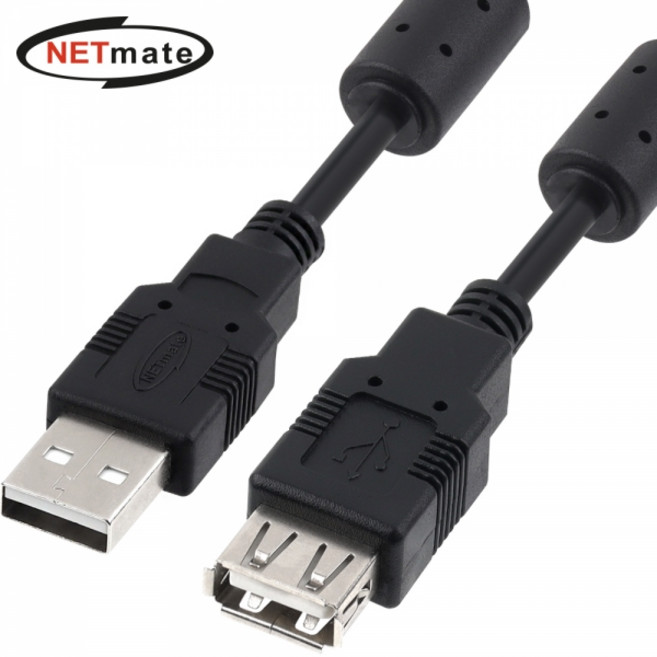 넷메이트 USB2.0 연장 AM-AF 케이블 3m (블랙) 노이즈필터 NMC-UF230C 페라이트코어 장착 A타입 암수 연장 2중차폐, 1개