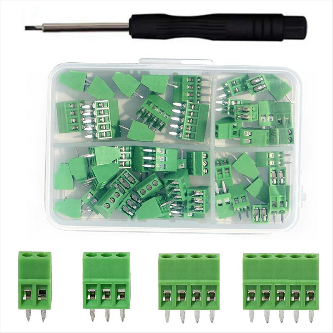 52PCS 2.54mm 0.1인치 피치 PCB 마운트 나사 단자 블록 커넥터 미니도카 2P 3P 4P 5P 150V 6A 특수 드라이버 장착 26-18AWG 케이블, 52개 터미널 블록 커넥터, 1개