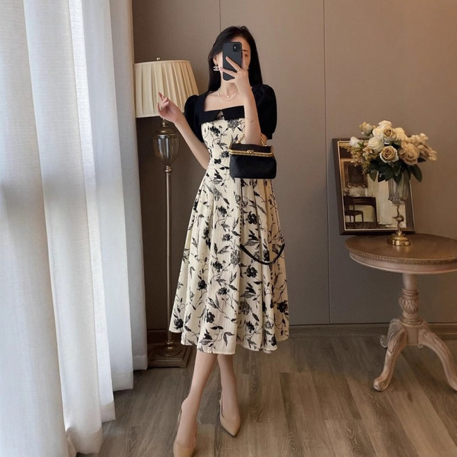 여름 여자 롱 원피스 데일리룩 A라인 우아 플로럴 원피스