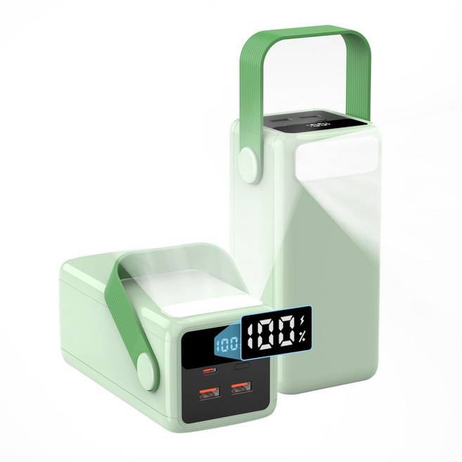 PIUJJA 대용량 고속충전 PD 22.5W QC 3.0 LED조명 차박용 멀티단자 캠핑용 보조배터리 50000mAh, 그린