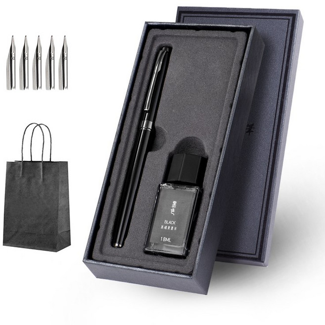 명가 만년필 세트 클래식 메탈 인체공학설계 입문용 잉크+펜촉 5개포함 선물 가방포함
