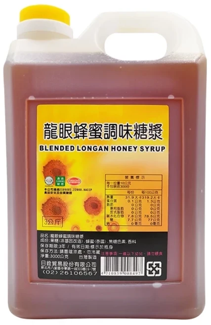 日銓 龍眼蜂蜜調味糖漿, 1個, 3kg