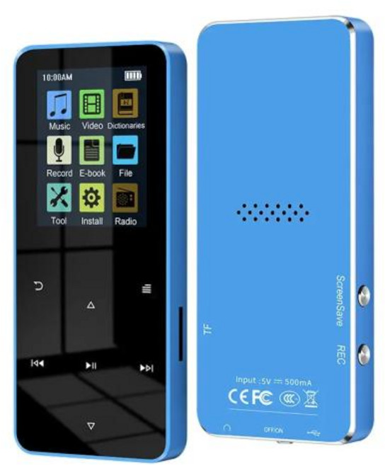 휴대용 MP3 플레이어 2025 2.0 ''금속 MP4 음악 HiFi 블루투스 5.0 지원 카드 FM 알람 시계 전자 책이 내장 된 스피커 새로운 핫, 64GB, 17)파란