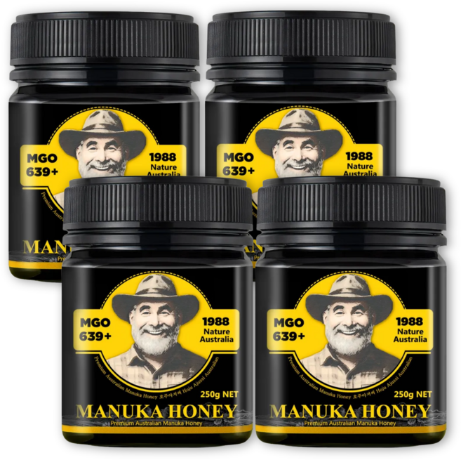 호주아저씨 프리미엄 호주 마누카꿀 뉴질랜드 마누카꿀 프로폴리스 MGO639+ UMF15+ 이루웰, 4개, 250g