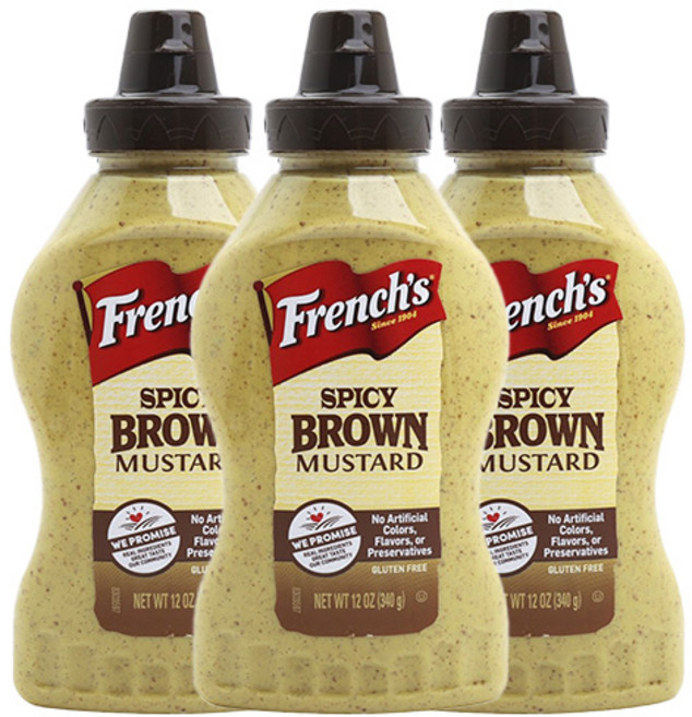프렌치 스파이시 브라운 머스터드 글루텐 프리, 340g, 3개