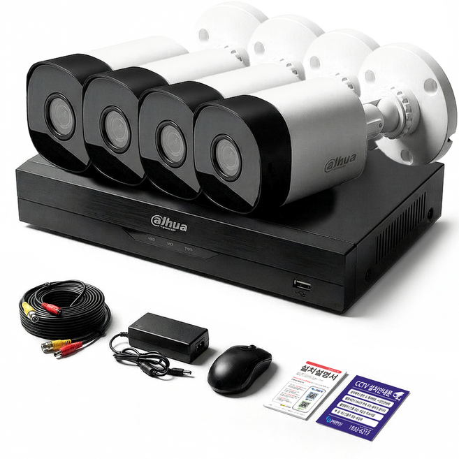 다후아 500만화소 실내외겸용 CCTV 녹화기 세트 HDD 1TB 하드 하이박스 포함, 카메라 4대+녹화기+케이블+아답터+하드 1TB+하이박스, 1개