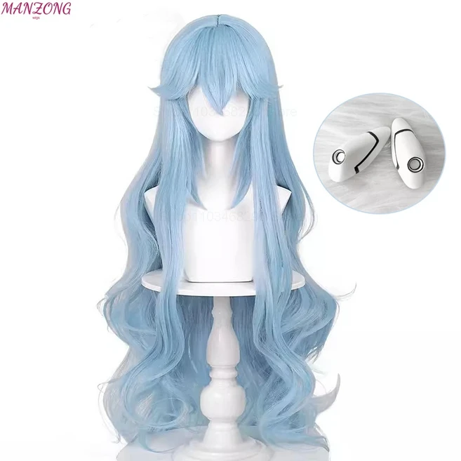 고품질 아야나미 레이 가발 애니메이션 EVA 코스프레 합성 긴 물결 모양의 파란색 내열성 머리 가발 일일, 02 wig and headwear