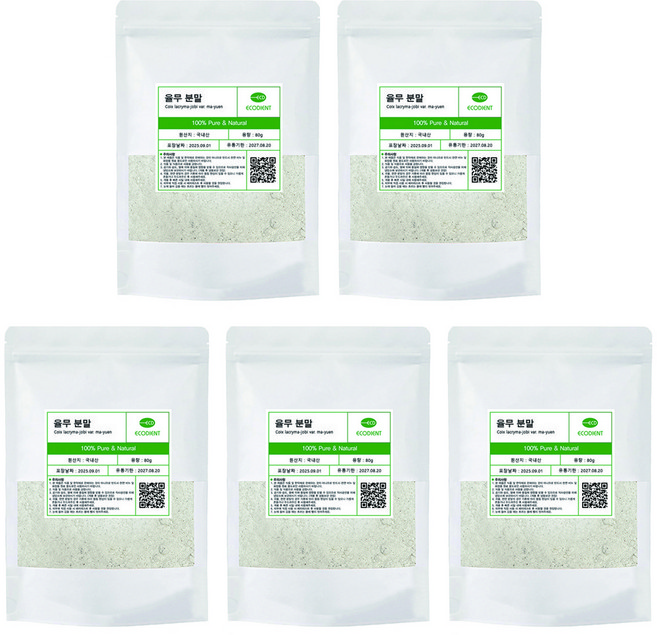 [에코디언트] 100% 율무 분말 가루 천연팩 곡물팩 마사지팩 율무팩, 80g, 5개, 율무분말