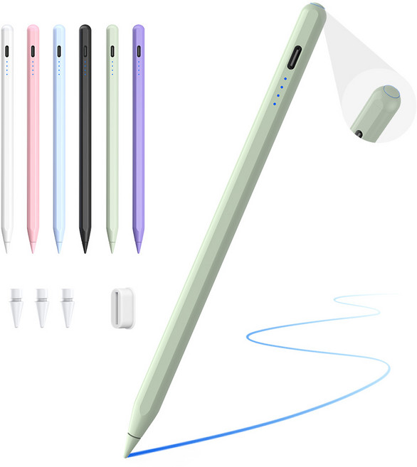 JAMJAKE 아이패드 호환 스타일러스 펜슬 스마트 터치펜 초미세 펜촉 USB-C 충전식 SP8, 1개, 초록