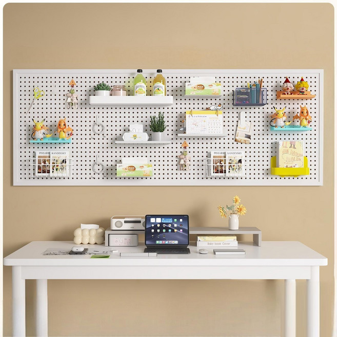 600 x 1500 mm 타공판 선반 철제 타공보드 원형 타공판보드 타공판진열대 페그보드 수납 20개후크 포함, 1개, 화이트