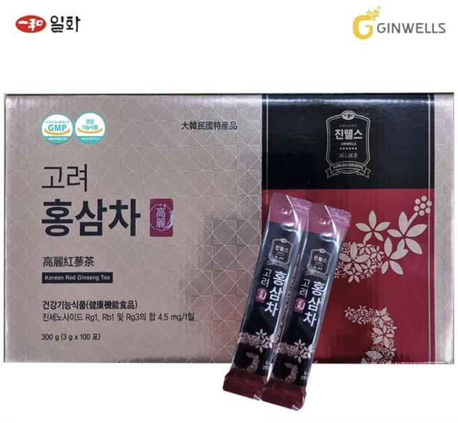 진웰스 일화 고려 홍삼차 홍삼농축액 인삼차 사포닌 기억력 면역력 항산화 혈행 피로회복 부모님 지인 선물, 1박스, 100개입, 3g - 쿠팡