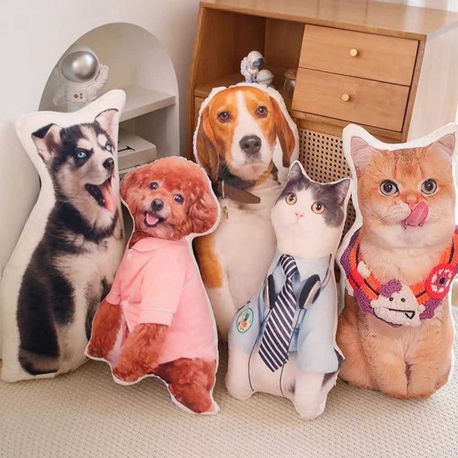 포토쿠션 주문제작 반려묘 펫조카 강아지 고양이 3D, 흰 테두리 없는 양면 인쇄 35cm 이내