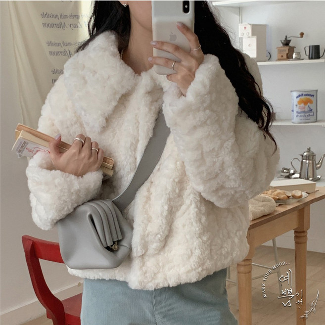 예쁨시전 러블리 구름 양털 뽀글이 후리스 똑딱이 자켓