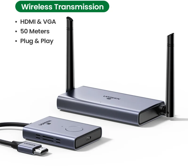UGREEN 무선 HDMI 익스텐더 키트 5G 50M 4K 비디오 송수신기 TV PC PS5 PS4 모니터용 동글 저지연 HDC, [01] Receive and Transmit, 1) Receive and Transmit, 1개
