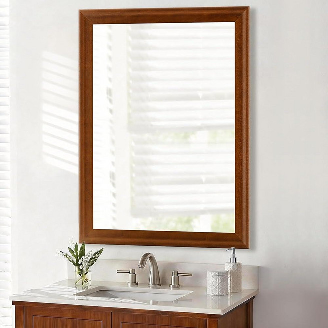 Bathroom Mirror 30x36 Inch Grey Framed Rectangle Mirrors with Tempered Glass for Bathroom Living, 브라운, 30"L x 20"W