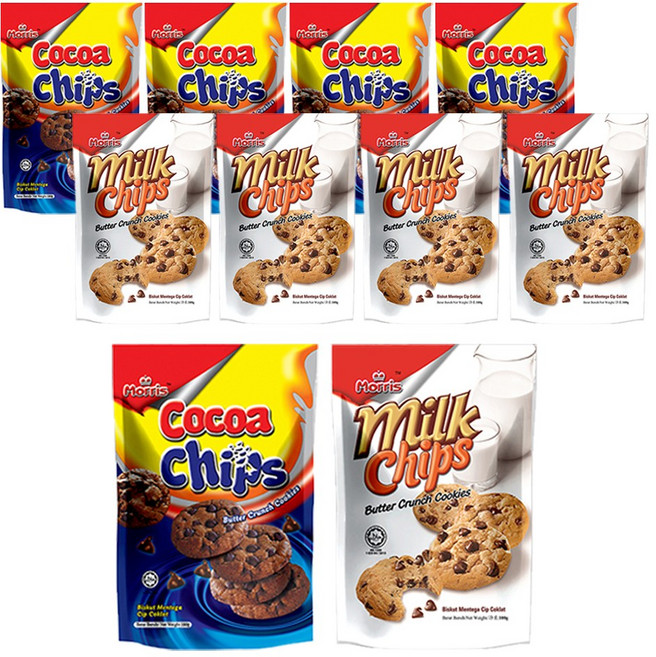 모리스 버터 크런치 코코아칩쿠키100g 5개+밀크칩쿠키100g 5개 (총10개) 초코칩과자, 10개, 100g