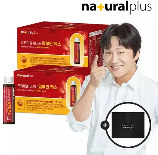 내츄럴플러스 프리미엄 마시는 난백 알부민 맥스 30개입 2박스(1 500ml) + 쇼핑백(대), 1개, 30