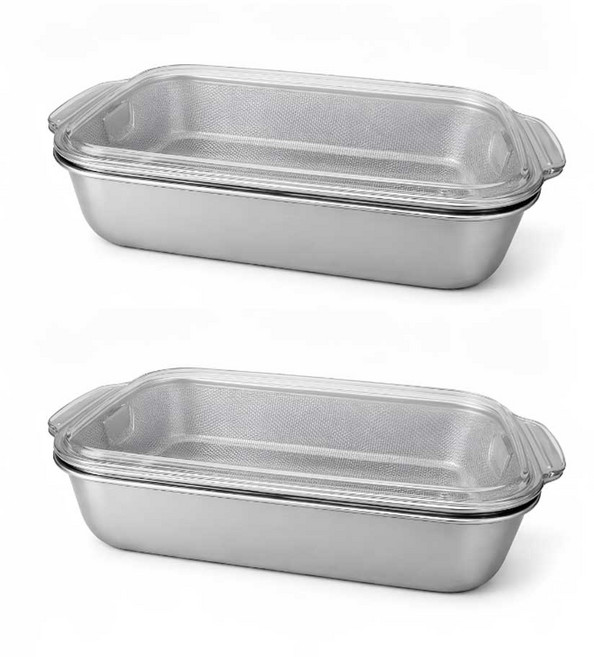 바람길 스텐 채반 물빠짐 메쉬 트레이 뚜껑 3세트, 실버, 2세트