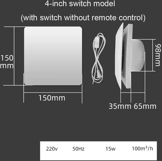 4/6 인치 고속 배기 팬 화장실 주방 욕실 걸이 벽 창 인공 호흡기 추출기 원격 제어, 04 EU, 02 4 inch switch model