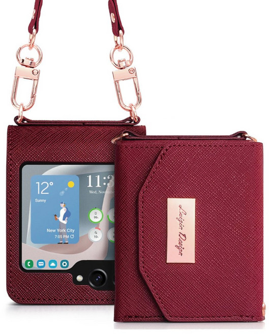 갤럭시 Z플립5 _ 키치 ( 지폐1칸+카드4장 ) 수납 지갑형 케이스 + 핸드스트랩