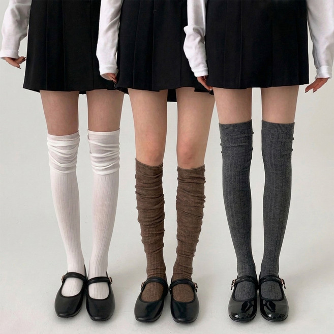 블루씨티 3켤레세트 레안 링클 롱 주름 니삭스 양말