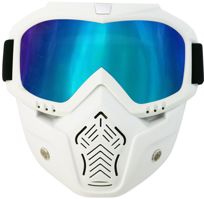 오토바이 라이더 페이스 안면보호 방풍 고글 마스크, 흰색_미러무지개