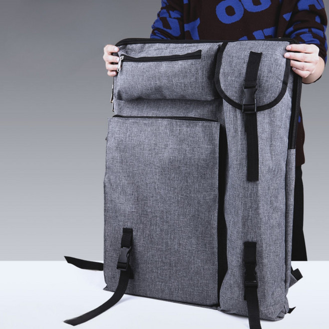 Kismetic 화구 가방 미술 캔버스 가방 미술 가방 드로잉 백팩 다기능 4 포켓 그레이