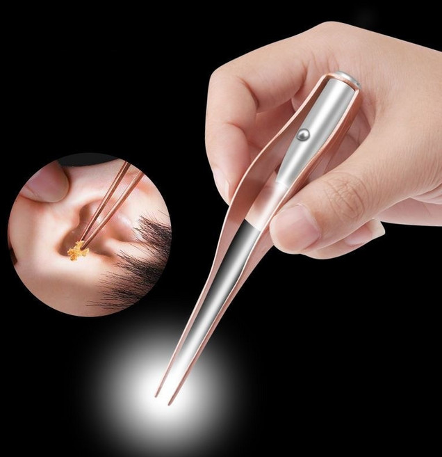 유연한 귀클리너 위생 케어 LED 라이트 안전 귀지 제거 도구 숟가락형 핀셋, 로즈골드 118*14*1.2mm, 1개