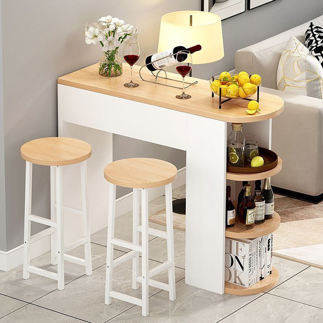 거실 주방 2인용 선반식 식탁세트 커피숍 식당 수납형 바 테이블, 옐로우+화이트