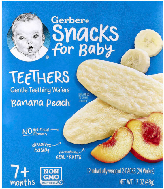Gerber 티더스 부드러운 치아 발육 웨이퍼 7개월 이상 바나나 복숭아 24개입, Banana Peach, 48g, 1개