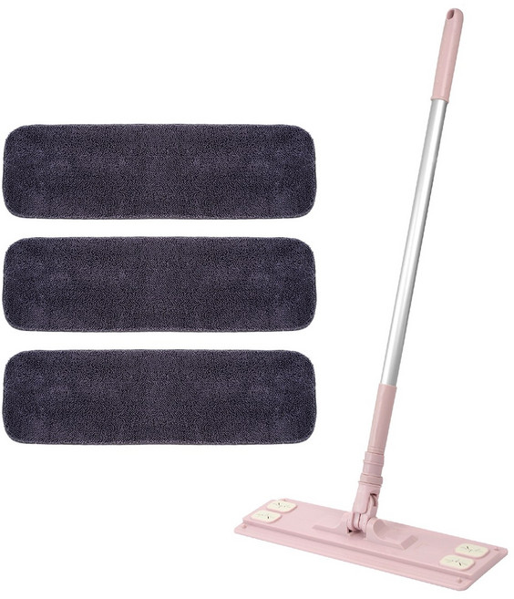 에이클린 대한민국 제조 청소밀대걸레+회색루프(물걸레추천)패드3장, 코랄핑크중형(40cm), 1개