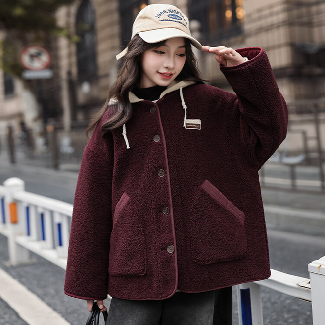 트렌드윙 아동용 초중학생 오버핏 뽀글이 후드자켓