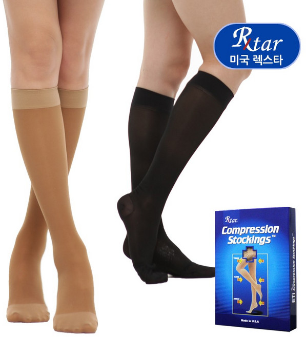 미국 렉스타 18무릎형 (얇은재질) 의료용 압박스타킹/압박용밴드/혈액순환 다리붓기 개선중압, 1세트