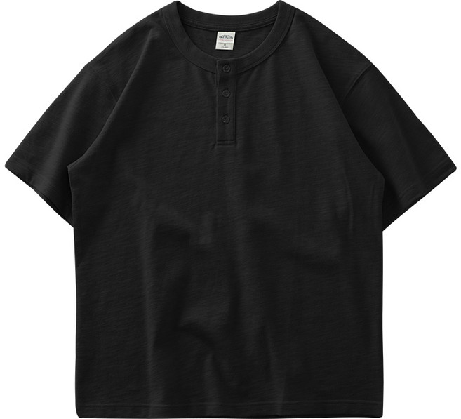 DUKEEN 320g 헤비웨이트 남자 헨리넥 반팔티 오버핏 면 100% 데일리 무지 아메카지 여름티