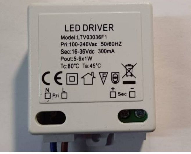 5-9x1W 驅動 16-36Vdc LTV06036F1 LED燈具穩定電源, 1個