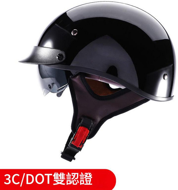 摩托車頭盔 復古半盔 機車安全帽 男女, 112 - 亮黑 - 配黑鏡
