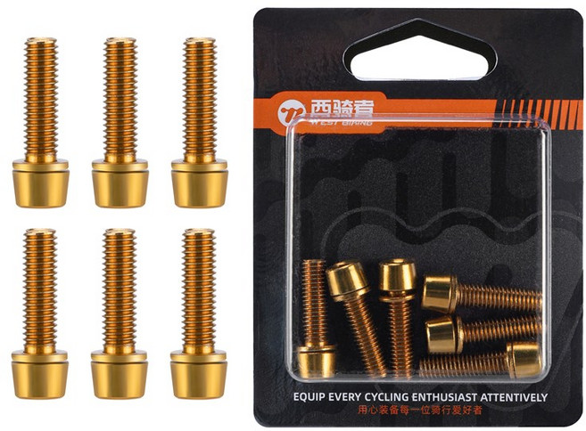 시그니처베이지 자전거 스템 나사 볼트 세트 YPZ435, 6개, 골드