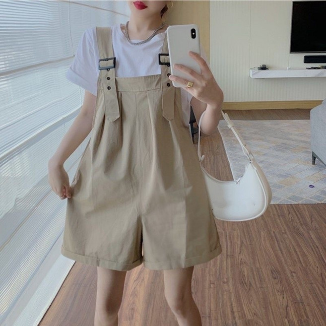 MIREA 여성 공장 스타일 멜빵 반바지 슬림핏 여름 캐주얼 와이드 팬츠 DDK18