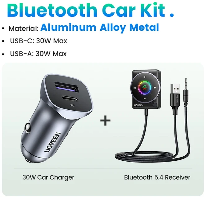 UGREEN 차량용 리시버 어댑터 마이크 및 노이즈 캔슬링 USB AUX 블루투스 리시버 키트 스테레오 오디오, 01 Bluetooth car kit 1, 01 CHINA