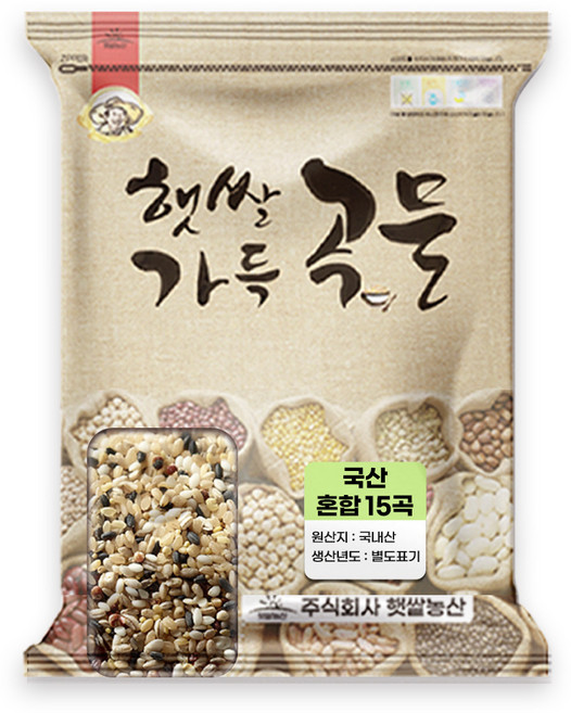 햇쌀푸드 혼합곡 국산혼합 15곡 잡곡 혼합잡곡, 1개, 4kg