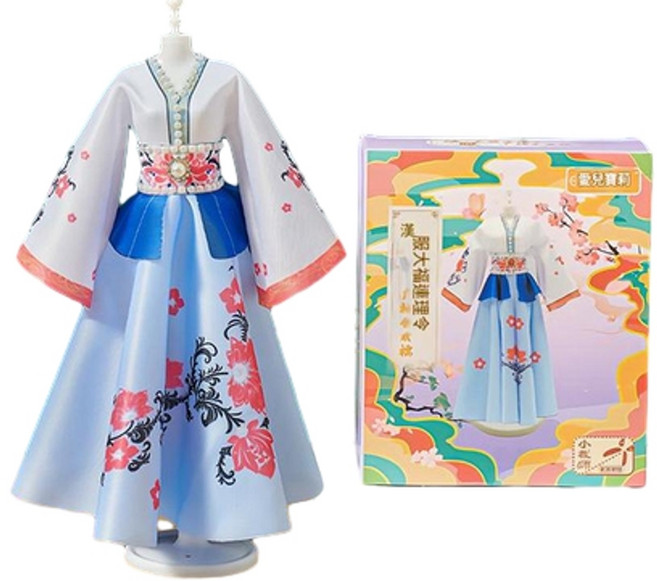 漢服DIY換裝娃娃手工創意玩具 女孩生日禮物, 藍白, 1個