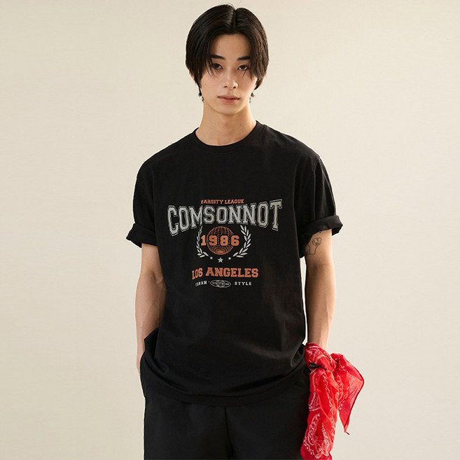 [꼼소넛] 로스엔젤레스 나염 하프 코튼 티셔츠 CSOt-309 (블랙) [남녀공용]
