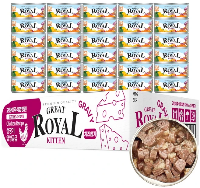 프리미엄로얄 키튼 그레이트 치즈 그레이비 주식캔, 닭, 60g, 30개 - 쿠팡