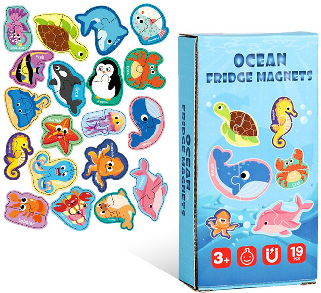 토이토 바다 자석 퍼즐 놀이 인지 학습 냉장고 마그네틱 교구, 19피스, 1세트