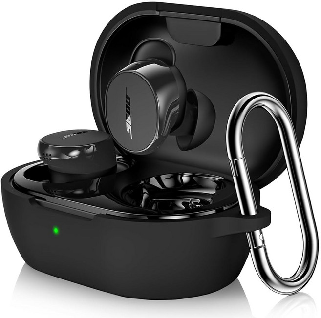 LDSXAY와 호환되는 BOSE NEW QUIETCOMFORT 이어버드 케이스 커버 부드러운 실리콘 충격 방지 보호 피부 카라비너 포함 2024년형 전면 LED, Black