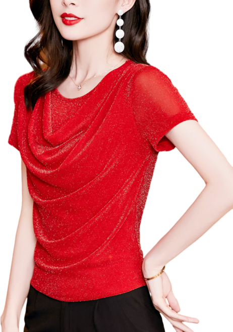 여성용 글리터 펄 라인 댄스복 반팔 티셔츠 라틴 재즈 밸리 줌바댄스 스포츠댄스복 상의 Women's T-shirt 뉴타임즈